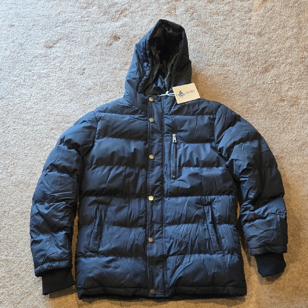SZORY Navy Puffer Jacket with Hood, Size Mens Small, NWT